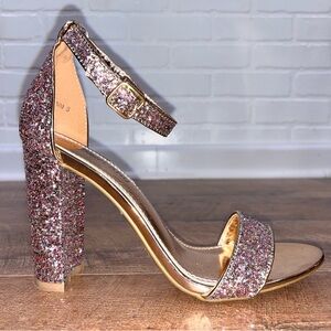 Rose Gold Glitter Strappy Block Heels